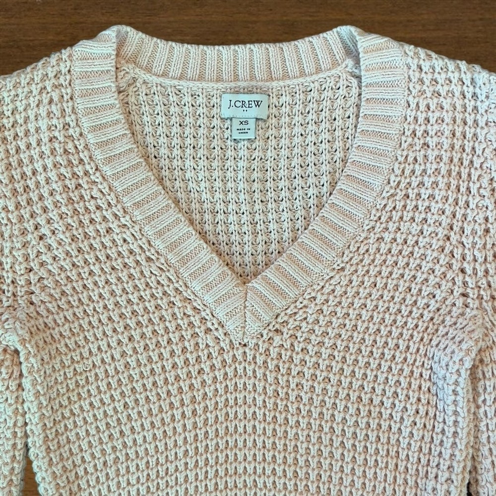 J.Crew Cotton Crochet Knit V-Neck Sweater Blush Pink XS - Picture 7 of 14